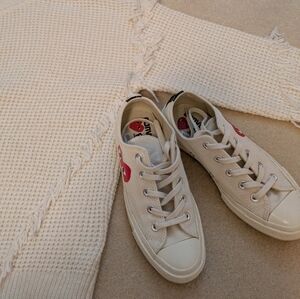 Michael Kors waffle stitch sweater with fringe details